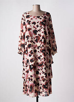 Robe mi-longue coupe fluide manches longues beige SIGNATURE femme