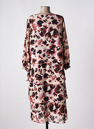 Robe mi-longue coupe fluide manches longues beige SIGNATURE femme