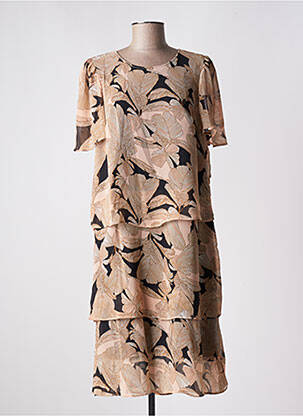 Robe mi-longue coupe fluide manches courtes beige SIGNATURE femme