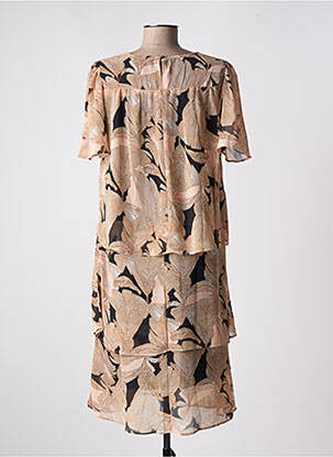 Robe mi-longue imprimé fleurs manches courtes beige SIGNATURE femme