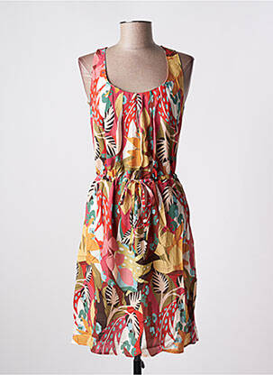 Robe mi-longue imprimé fleurs sans manche rouge C'EST BEAU LA VIE femme