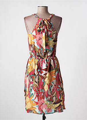 Robe mi-longue imprimé fleurs sans manche rouge C'EST BEAU LA VIE femme