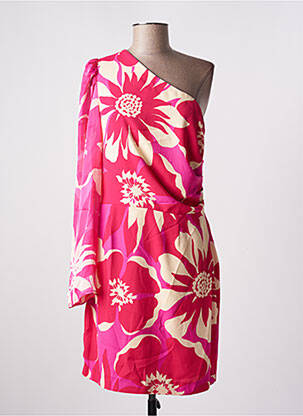 Robe mi-longue imprimé fleurs manches longues rose MORGAN femme