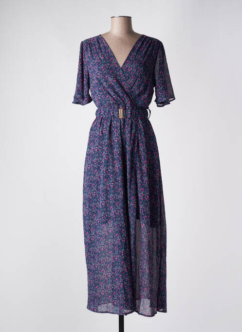 Robe longue manches courtes manches courtes bleu BY ONE femme