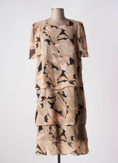 Robe mi-longue coupe fluide manches courtes beige SIGNATURE femme