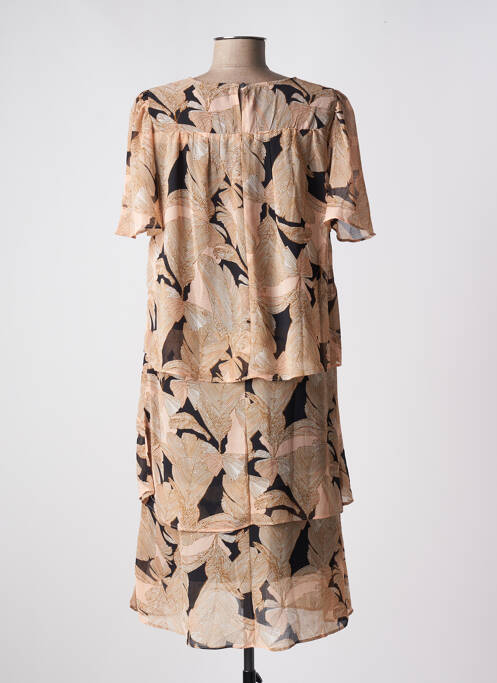 Robe mi-longue coupe fluide manches courtes beige SIGNATURE femme