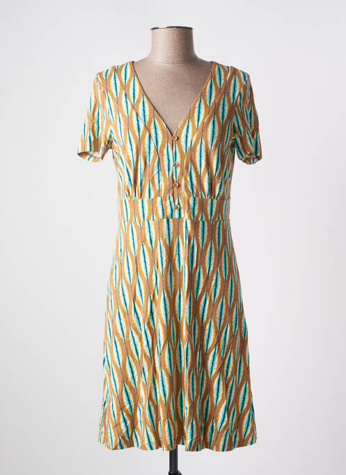 Robe mi-longue imprimé fantaisie manches courtes marron SURKANA femme
