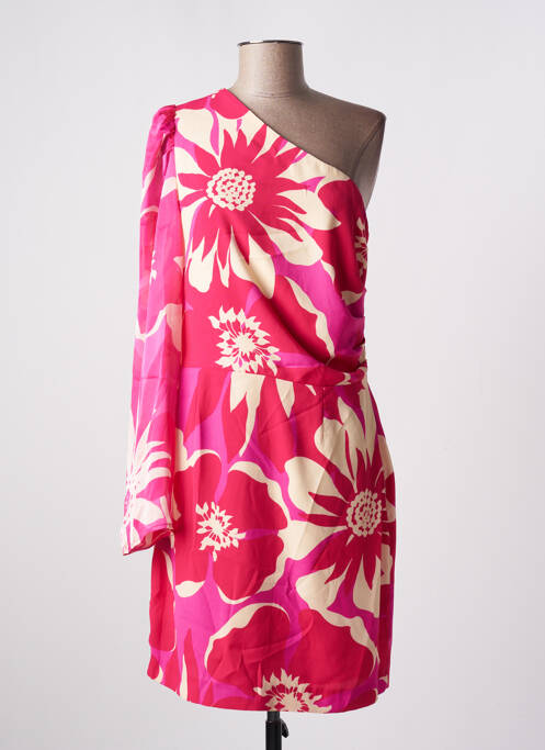 Robe mi-longue imprimé fleurs manches longues rose MORGAN femme