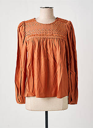 Blouse fermeture boutonnée au dos manches longues marron C'EST BEAU LA VIE femme