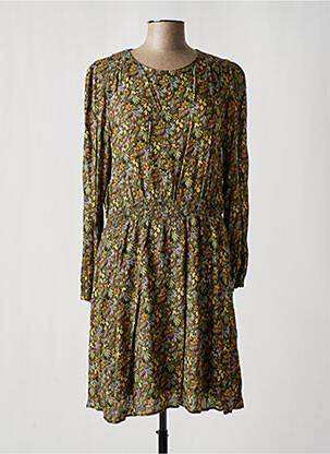 Robe mi-longue imprimé fleurs manches longues vert C'EST BEAU LA VIE femme
