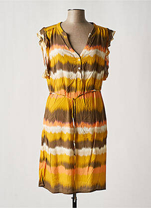 Robe mi-longue coupe fluide manches courtes jaune FELINO femme