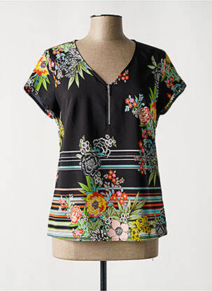 Blouse imprimé fleurs manches courtes noir FRED SABATIER femme