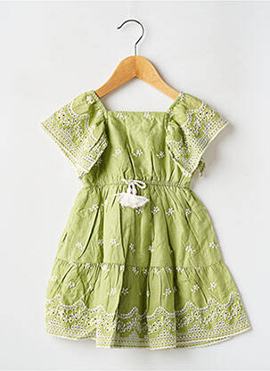 Robe mi-longue col carré manches courtes vert MAYORAL fille