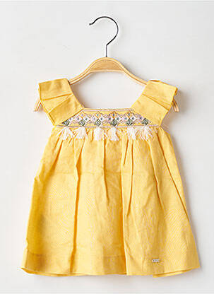 Robe mi-longue col carré manches courtes jaune MAYORAL fille