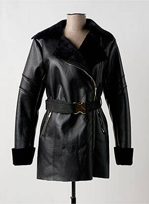 Manteau long finition intérieure fourrure synthétique sans capuche noir LOLA CASADEMUNT femme