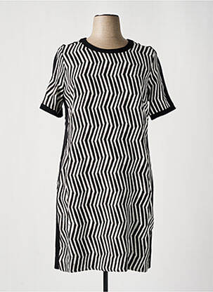 Robe mi-longue imprimé fantaisie manches courtes noir BLEU BLANC ROUGE femme