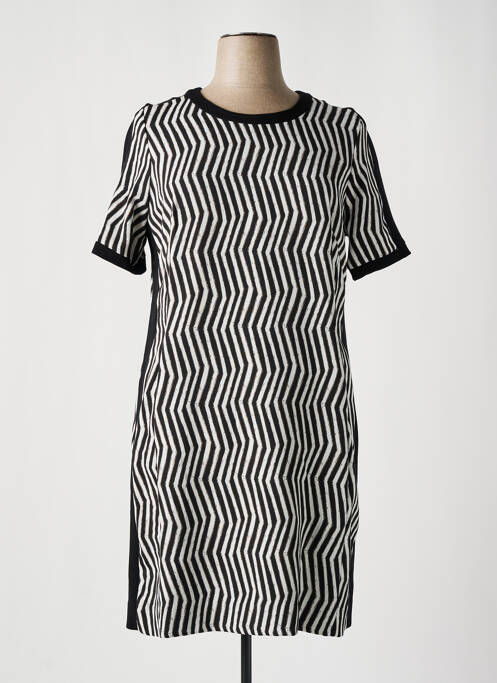 Robe mi-longue imprimé fantaisie manches courtes noir BLEU BLANC ROUGE femme