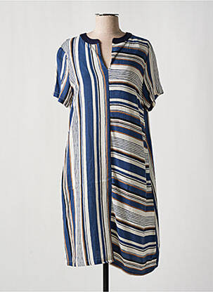 Robe mi-longue manches courtes manches courtes bleu PAOLA BURANI femme