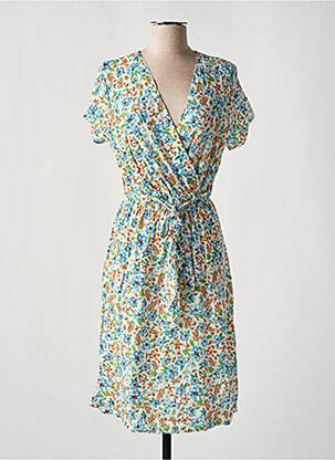 Robe mi-longue imprimé fleurs manches courtes bleu COULEURS DU TEMPS femme