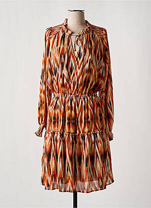 Robe mi-longue imprimé fantaisie manches longues orange ESQUALO femme