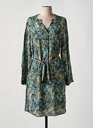 Robe mi-longue imprimé fleurs manches longues vert JULIE GUERLANDE femme