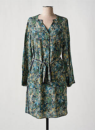 Robe mi-longue imprimé fleurs manches longues vert JULIE GUERLANDE femme