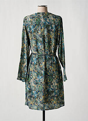Robe mi-longue imprimé fleurs manches longues vert JULIE GUERLANDE femme