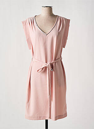 Robe mi-longue tissage crêpe manches courtes rose BLEU D'AZUR femme