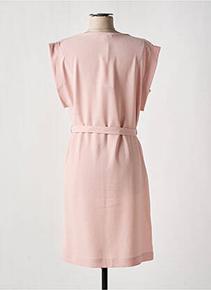 Robe mi-longue tissage crêpe manches courtes rose BLEU D'AZUR femme