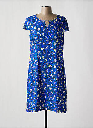 Robe mi-longue imprimé fleurs manches courtes bleu FRANCE RIVOIRE femme