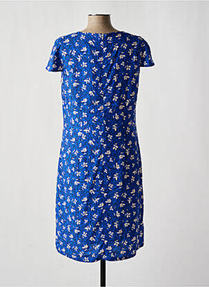 Robe mi-longue imprimé fleurs manches courtes bleu FRANCE RIVOIRE femme