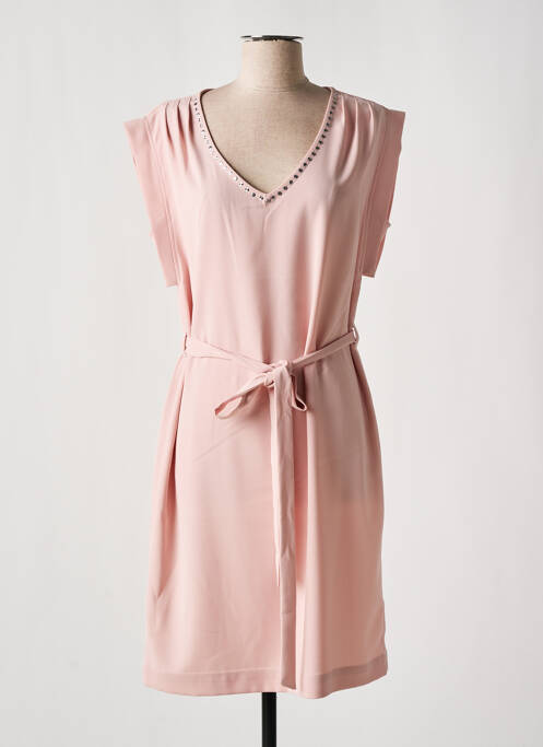 Robe mi-longue tissage crêpe manches courtes rose BLEU D'AZUR femme