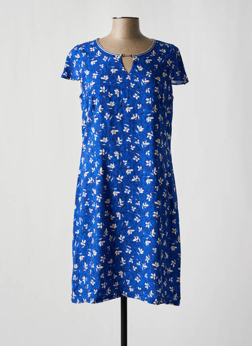 Robe mi-longue imprimé fleurs manches courtes bleu FRANCE RIVOIRE femme