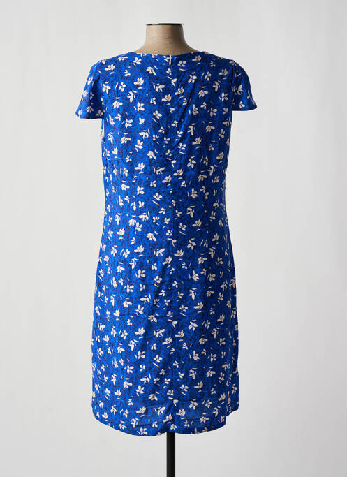 Robe mi-longue imprimé fleurs manches courtes bleu FRANCE RIVOIRE femme