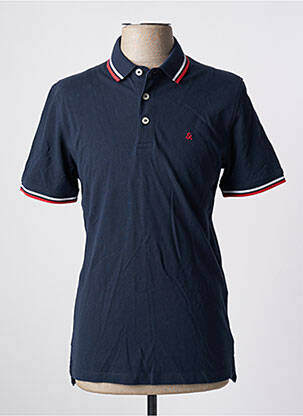 Polo broderie motifs brodés manches courtes bleu JACK & JONES homme