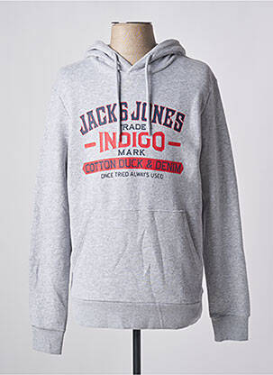 Sweat-shirt à capuche col rond manches longues gris JACK & JONES homme