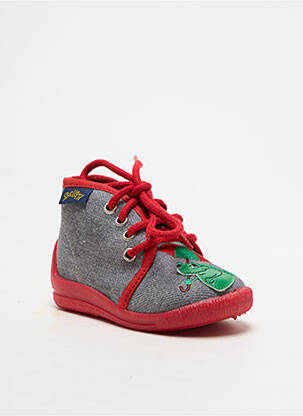 Chaussons/pantoufles fermeture lacets bout rond rouge BELLAMY garçon