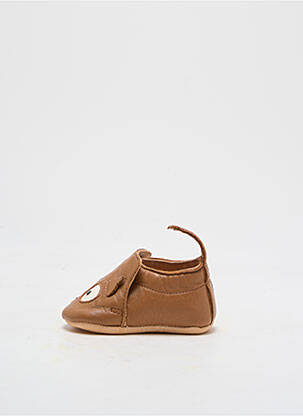 Chaussons/pantoufles tissage satiné bout rond marron EASY PEASY enfant