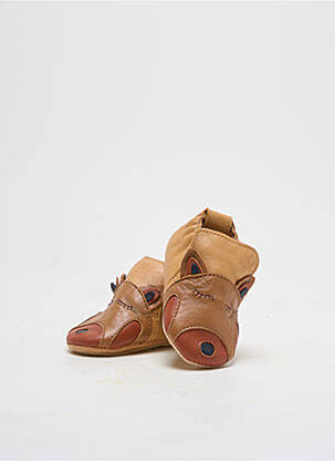 Chaussons/pantoufles tissage satiné bout rond marron EASY PEASY enfant