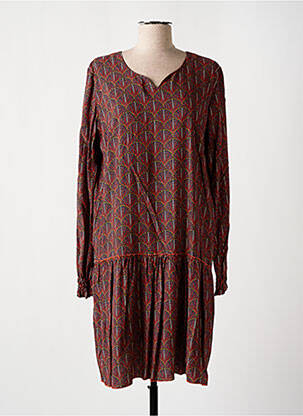 Robe mi-longue imprimé fantaisie manches longues rouge THALASSA femme