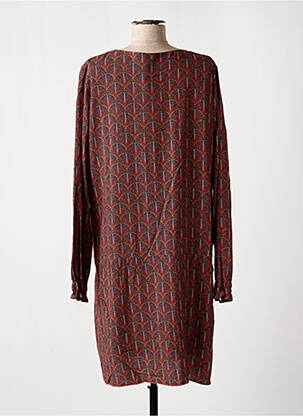 Robe mi-longue imprimé fantaisie manches longues rouge THALASSA femme