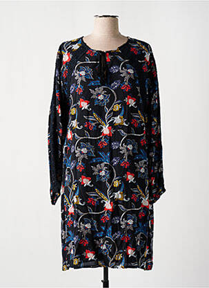 Robe mi-longue imprimé fleurs manches longues noir THALASSA femme