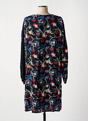 Robe mi-longue imprimé fleurs manches longues noir THALASSA femme