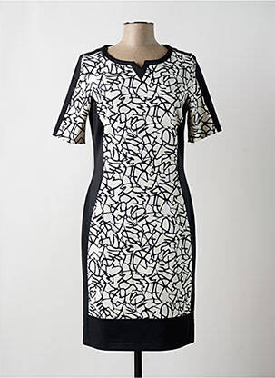 Robe mi-longue imprimé fantaisie manches courtes noir FRANK WALDER femme