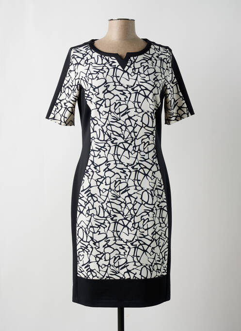 Robe mi-longue imprimé fantaisie manches courtes noir FRANK WALDER femme