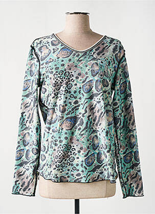 Pull coupe cintrée manches longues vert CAPUCCINO femme