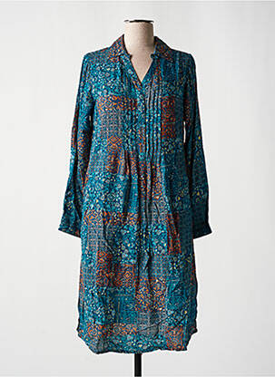 Robe mi-longue imprimé fantaisie manches longues bleu AGATHE & LOUISE femme