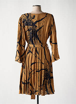 Robe mi-longue imprimé fantaisie manches longues marron LES BLONDINETTES femme