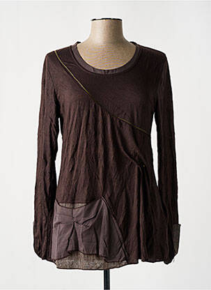 Top tissage jersey manches longues marron KAKIE femme