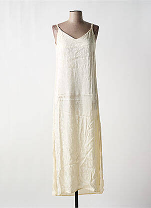 Robe longue manches dos nu fines bretelles beige GRACE & MILA femme